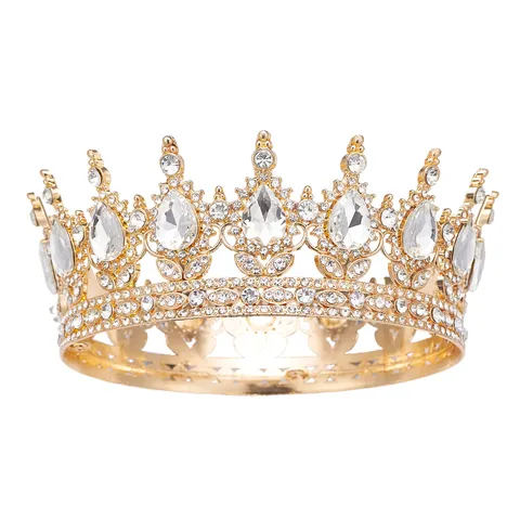Corona Barocca Vintage in Lega con Strass per Donna Elegante Accessorio per Capelli Sposa Stile Europeo Tiara a Goccia d'Acqua