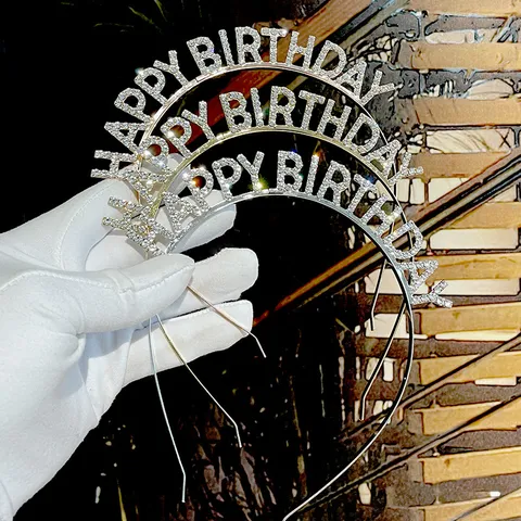 Happy Birthday Letter Crown Rhinestone Metal Headband Luxury Glitter Tiara Headpiece For Queen Women Birthday Party Celebration Wear