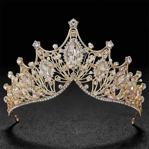 Corona da Sposa Vintage in Lega con Strass Tiara di Lusso con Cristalli Navette Copricapo da Principessa Reale per Matrimonio Compleanno Accessori Gioielli Capelli Donna