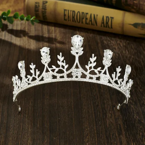 Bridal Alloy Rhinestone Crown Tiara With Artificial Pearl Luxurious Flower Leaf Wedding Party Headpiece Jewelry For Women