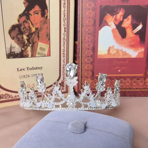Bridal Alloy Rhinestone Crown Tiara With Artificial Pearl Luxurious Flower Leaf Wedding Party Headpiece Jewelry For Women