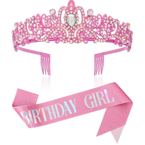 Set di Decorazioni per Feste di Compleanno Cangiante Corona con Strass Fascia Fusciacca di Raso Accessori per Anniversario