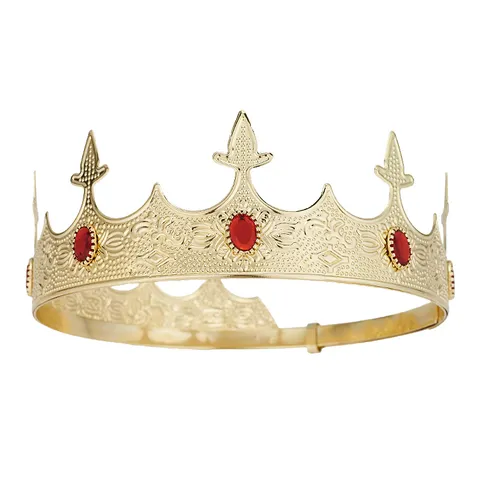 Vintage Royal Court Metal Crown Headpiece for Men Unisex Retro King Prince Imperial Crown Rhinestone Hair Ornaments Birthday Wedding Prom Party Costume Props