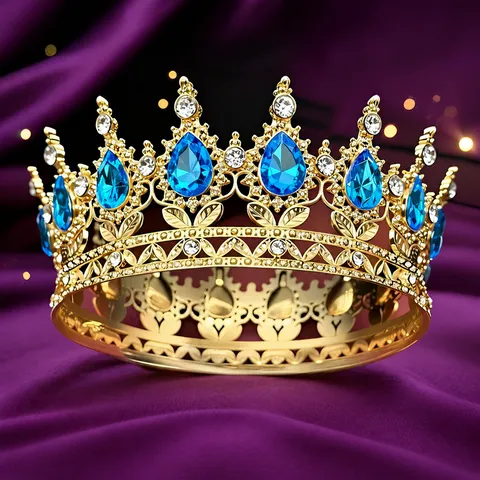 Baroque Alloy 16 Waterdrop Crown Tiara Vintage Luxurious Rhinestone Full Circle Headpiece Wedding Party Hair Accessory Cake Decor