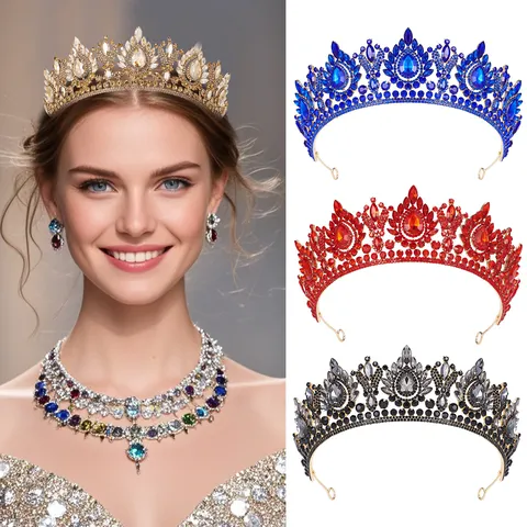 Vintage Palast Legierung Strass Brautkrone Luxus Galvanisierter Kopfschmuck Barock Tiara Für Hochzeit Bankett Party Damen Accessoires
