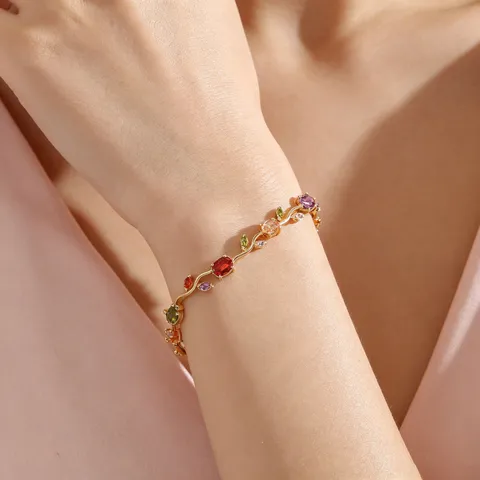 Elegant Eco Friendly Copper Rhinestone Flower Leaf Vine Bracelet Delicate Luxurious Gold Color Botanical Bracelet For Women Fashion Jewelry Gift