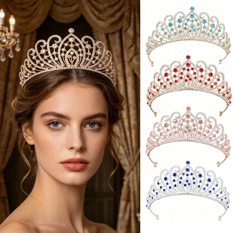 Tiara a Corona da Principessa Europea in Lega e Strass per Matrimoni e Feste Accessori Eleganti da Donna Gioielli