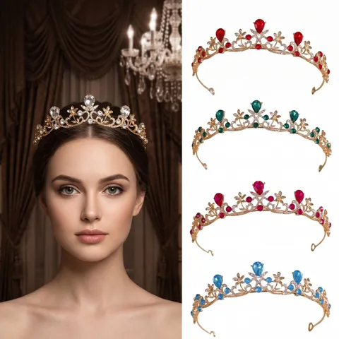 Vintage Legering Kroon Bloemen Strass Tiara Goud Barok Bruids Hoofddeksel Kroon Voor Bruid Bruiloft Verjaardag Feest Haaraccessoires