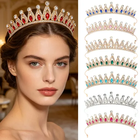 Baroque Alloy Rhinestone Bridal Crown Vintage Luxurious Wedding Tiara Headband Costume Headpiece For Women Party Jewelry
