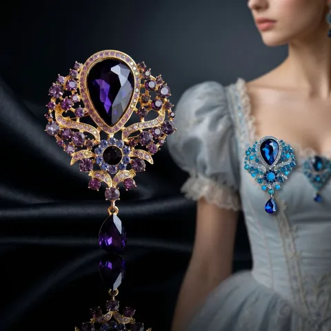Spilla in Lega Strass Vintage Moda Cristallo Colorato Corona Pendente Goccia Spille per Festa Donna Uomo Gioielli Decorativi
