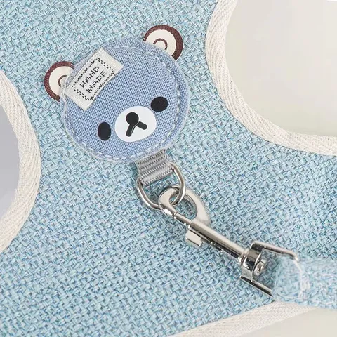 Breathable Mesh Pet Dog Leash And Harness Set Cute Bear Patch Small Dogs Cats Walking Lead Adjustable Pet Supplies