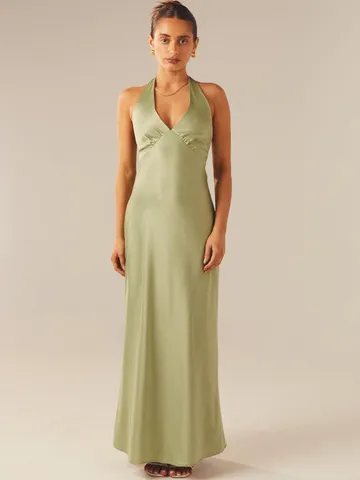 Women's Sexy Halter Neck Backless Maxi Dress Elegant Sleeveless Satin Long Dress Summer Party Evening Clubwear