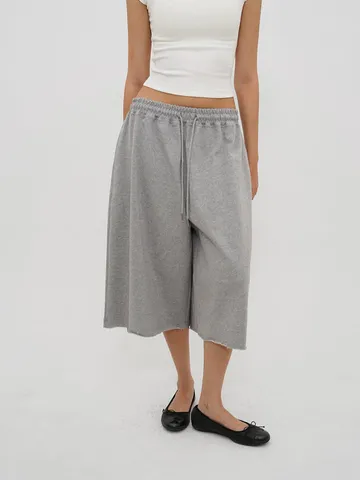 Women's Casual American Retro Drawstring Loose Wide Leg 7-Point Pants Solid Color Polka Dot Summer Trousers