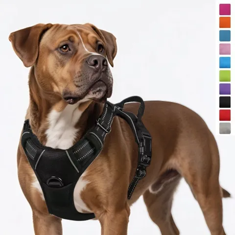 Large Dog Harness and Leash Set Reflective Nylon Breathable Mesh Pet Vest Harness Adjustable Anti Pull Pet Walking Supplies
