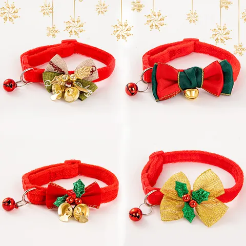 Festive Christmas Pet Collar Velvet Cat Collar With Bowknot And Bell Adjustable Holiday Neck Strap For Cats