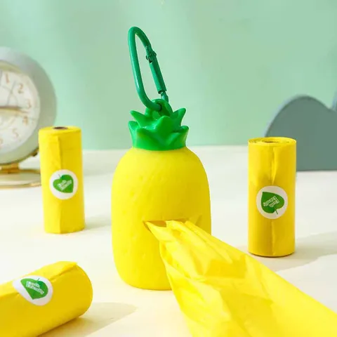 Pineapple Dog Poop Bag Dispenser Cute Fruit Waste Bag Holder With Leash Clip Portable Pet Waste Clean Up Tool Set