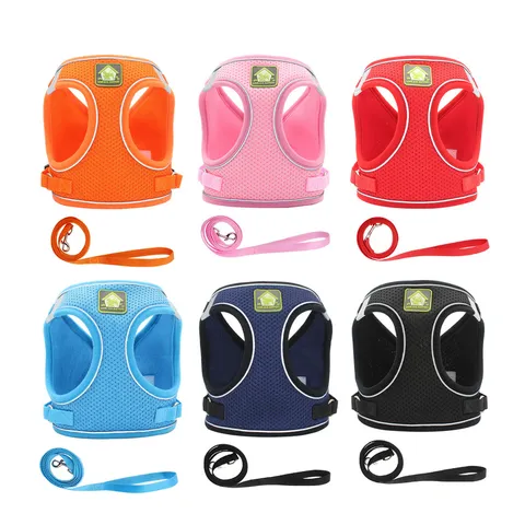 Breathable Reflective Pet Dog Harness And Leash Set Soft Mesh Puppy Chest Strap Walking Lead For Small And Medium Dogs