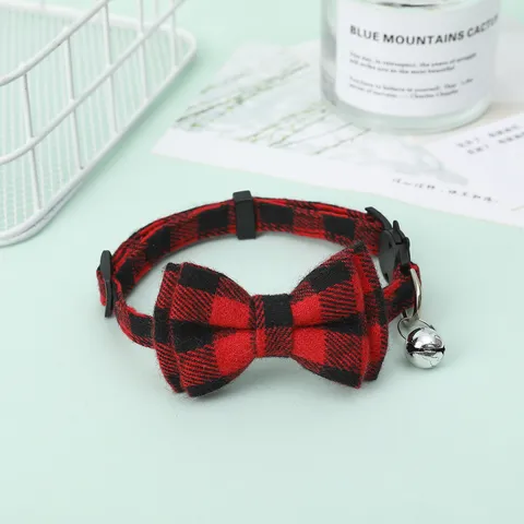 British Plaid Pet Collar With Bow And Bell Adjustable Cute Puppy Cat Neck Strap