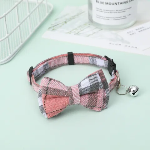 British Plaid Pet Collar With Bow And Bell Adjustable Cute Puppy Cat Neck Strap
