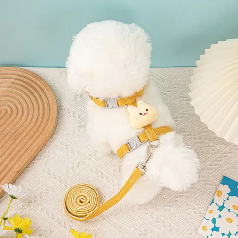 Pet Harness And Leash Set Cute Cartoon Plush Animal Decoration Adjustable Soft Vest Leash For Small Dogs Cats Walking