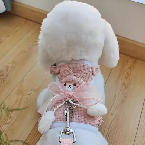 Pet Harness and Leash Set Cute Cartoon Animal Waffle Knit Vest Style Small Dogs Cats Walking Lead Pet Supplies