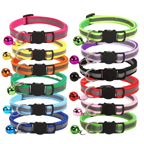 Reflective Pet Cat Dog Collar With Bell Cartoon Cat Head Buckle Adjustable Nylon Pet Neck Strap Puppy Safety Collars