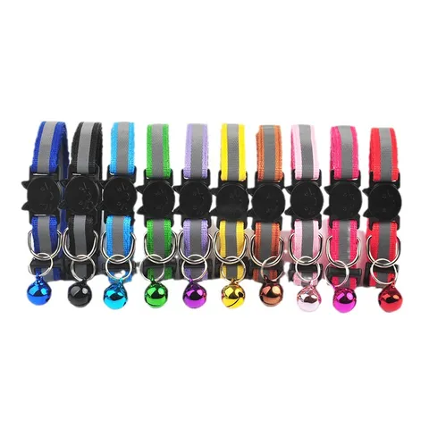 Reflective Pet Cat Dog Collar With Bell Cartoon Cat Head Buckle Adjustable Nylon Pet Neck Strap Puppy Safety Collars