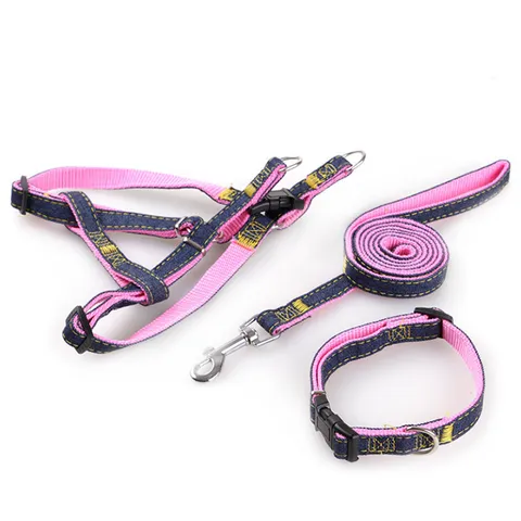 Denim Arnés Y Correa Para Perro Conjunto Chaleco Ajustable Collares Duraderos Suministros De Paseo Y Entrenamiento Para Mascotas