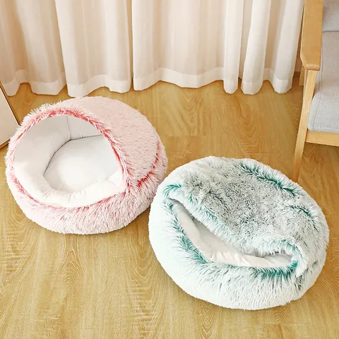 Plush Shell Pet Bed Semi-Enclosed Warm Cat Nest Soft Dog House Winter Sleeping Mat Pet Supplies