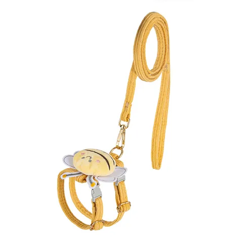 Cute Little Bee Pet Harness And Leash Set Soft Corduroy Adjustable H-Style Escape Proof Cat Leash For Small Dogs Cats