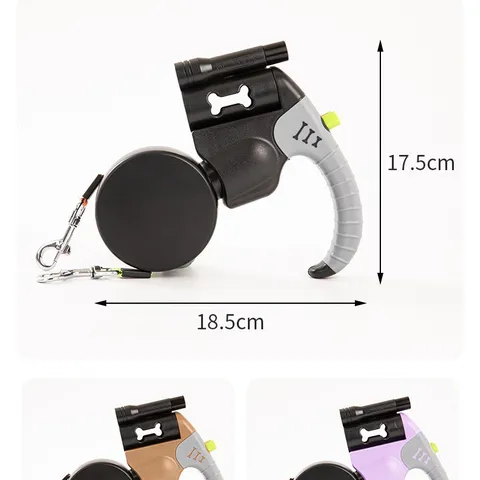 Laisse Pour Chien Double Rétractable Avec Lumière LED Plastique ABS Robuste Pour Deux Chiens