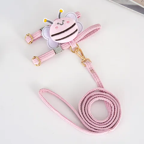 Cute Little Bee Pet Harness And Leash Set Soft Corduroy Adjustable H-Style Escape Proof Cat Leash For Small Dogs Cats
