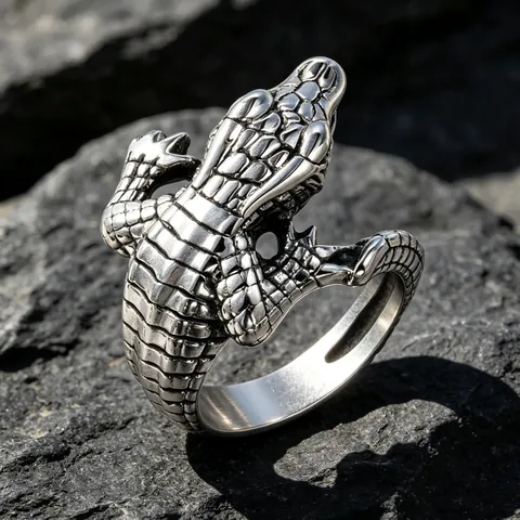 Vintage Krokodil Ring Edelstahl Tier Punk Gothic Schmuck Für Herren Unisex Retro Silber Farbe