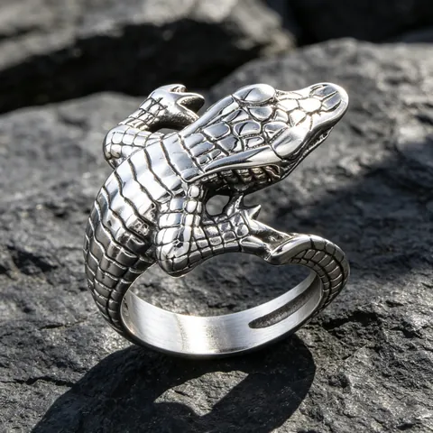 Vintage Krokodil Ring Edelstahl Tier Punk Gothic Schmuck Für Herren Unisex Retro Silber Farbe
