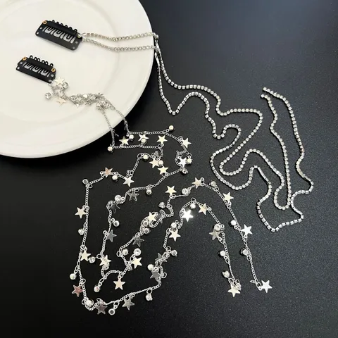 Fashion Alloy Rhinestone Star Tassel Hair Extension Chain Clip Shiny Long Multi Layer Tassel Ponytail Hairpin Headpiece Jewelry For Women