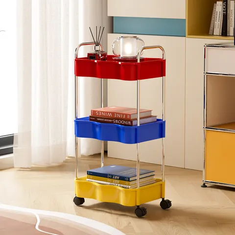 Modern Minimalistischer Wellenförmiger Rollender Aufbewahrungswagen Kunststoff Universalwagen Mit Rädern Für Küche Wohnzimmer Schlafzimmer