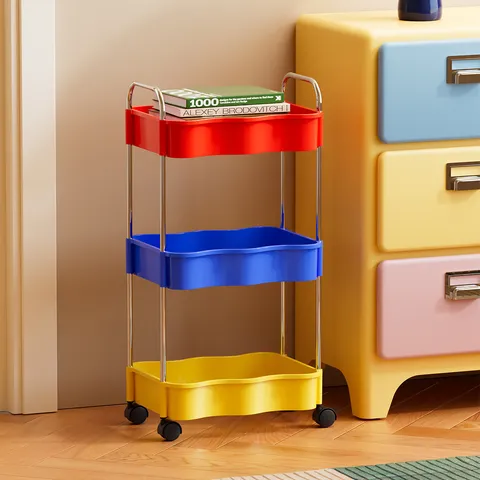 Modern Minimalistischer Wellenförmiger Rollender Aufbewahrungswagen Kunststoff Universalwagen Mit Rädern Für Küche Wohnzimmer Schlafzimmer