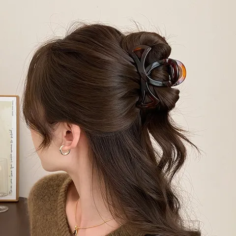 Eleganti Pinze per Capelli Geometriche Svuotate in Plastica PC Tartarugato Ambra Clip di Squalo per Acconciature a Semiraccolto Pendolari Accessori Donna