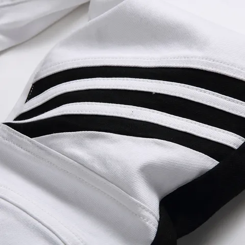 Men Slim Fit Biker Jeans Black White Color Block Striped Denim Pants Streetwear Stretchy Slim Straight Leg Trousers Casual Bottoms