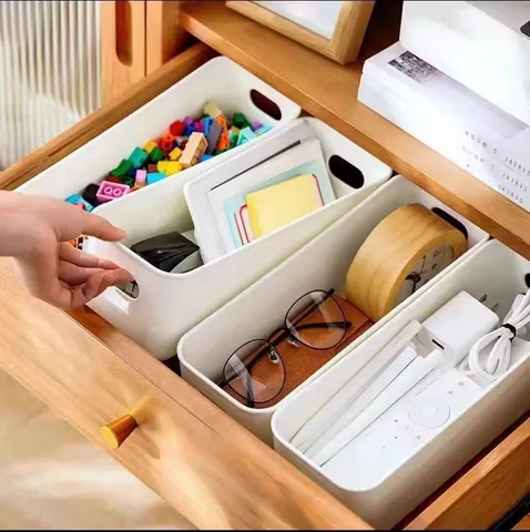 Kunststoff Kosmetik Aufbewahrungsbox Rechteckig Desktop Kleinigkeiten Organizer Behälter Für Schublade Zuhause Büro Make-up Aufbewahrung