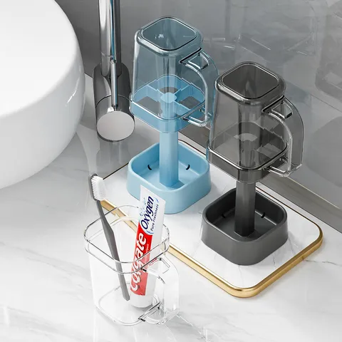 Badezimmer Zahnbürstenhalter Set Kunststoff Umgedrehte Mundbecher Ständer Minimalistisch Arbeitsplatten Organizer