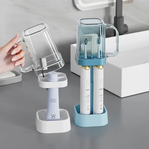 Badezimmer Zahnbürstenhalter Set Kunststoff Umgedrehte Mundbecher Ständer Minimalistisch Arbeitsplatten Organizer