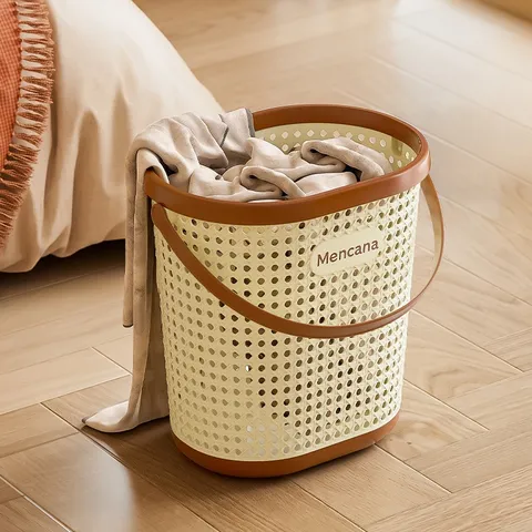 Nordischer Kunststoff Imitation Rattan Wäschekorb Große Kapazität Tragbarer Aufbewahrungskorb Hohles Design Heim Kleidung Organizer