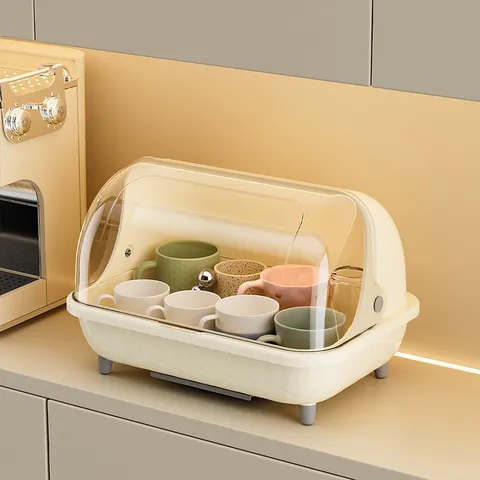 Staubdichter Becherhalter Transparenter Klappdeckel Kunststoff Küche Tischplatte Wasserglas Entwässerung Aufbewahrung Organizer Box