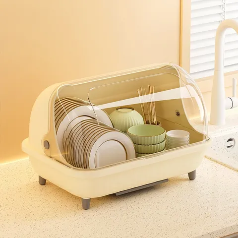 Staubdichter Becherhalter Transparenter Klappdeckel Kunststoff Küche Tischplatte Wasserglas Entwässerung Aufbewahrung Organizer Box
