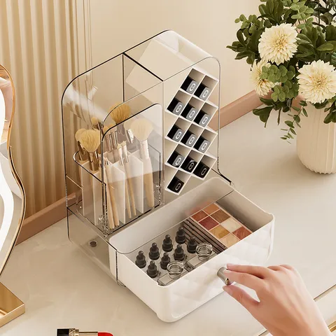 Große Kapazität Kosmetik Organizer Klares Acryl Make-up Aufbewahrungsbox Mit Schublade Lippenstift Und Pinsel Halter Hautpflege Etui