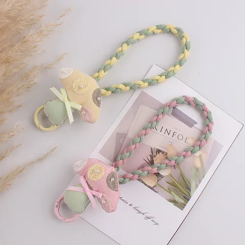 Cute Mushroom Keychain Braided Phone Lanyard Sweet Mori Style Silicone Fabric Charm Handmade Key Ring For Women Bags Car
