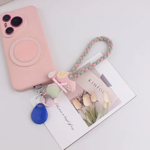 Cute Mushroom Keychain Braided Phone Lanyard Sweet Mori Style Silicone Fabric Charm Handmade Key Ring For Women Bags Car