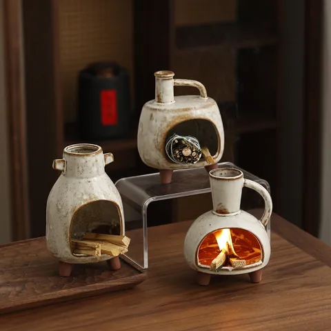 Wabi-Sabi Keramik Weihrauchbrenner Vintage Miniatur Kamin Aroma Diffusor Für Palo Santo Salbei Heimdekoration Meditationsraum