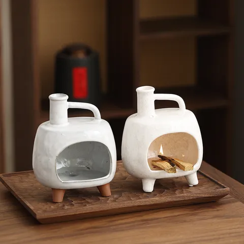 Wabi-Sabi Keramik Weihrauchbrenner Vintage Miniatur Kamin Aroma Diffusor Für Palo Santo Salbei Heimdekoration Meditationsraum